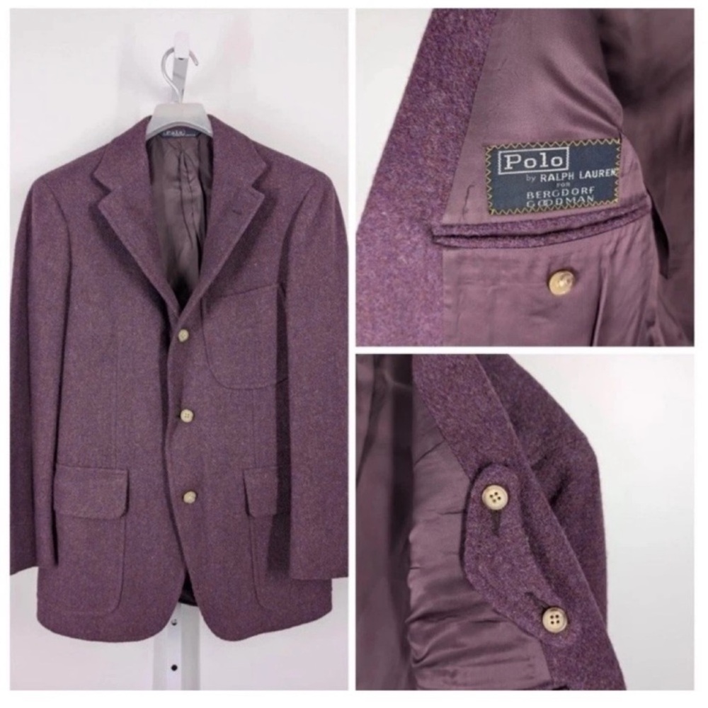 Vintage Polo Ralph Lauren Bergdorf Purple Tweed USA Unionmade Label Jacket 37"